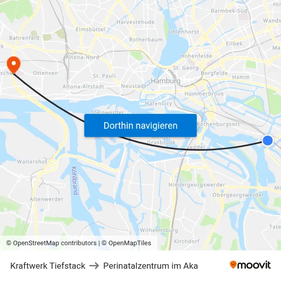 Kraftwerk Tiefstack to Perinatalzentrum im Aka map