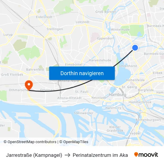 Jarrestraße (Kampnagel) to Perinatalzentrum im Aka map
