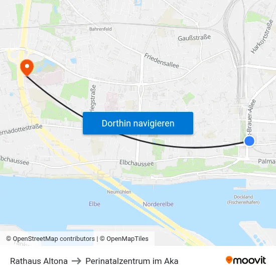 Rathaus Altona to Perinatalzentrum im Aka map