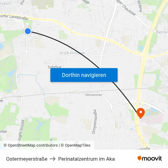Ostermeyerstraße to Perinatalzentrum im Aka map