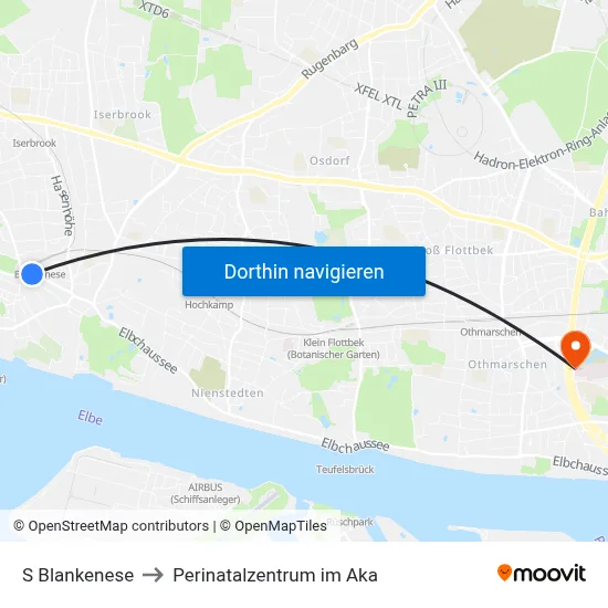 S Blankenese to Perinatalzentrum im Aka map
