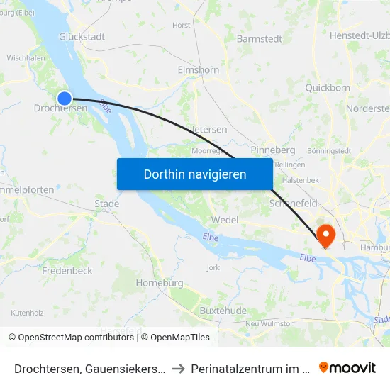 Drochtersen, Gauensiekersand to Perinatalzentrum im Aka map