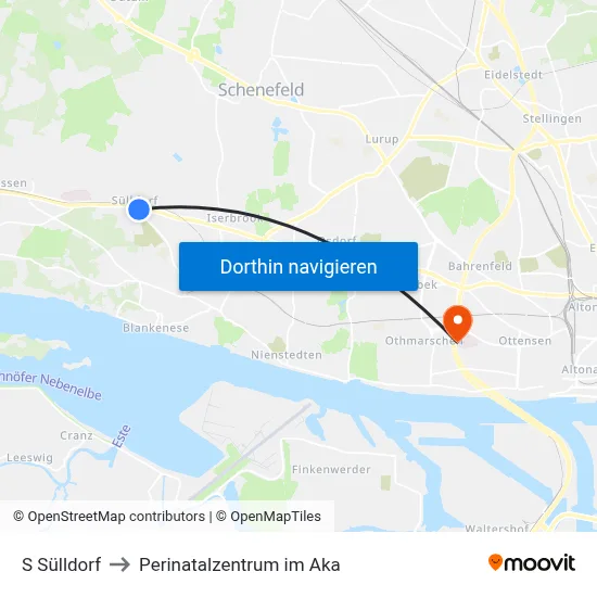 S Sülldorf to Perinatalzentrum im Aka map
