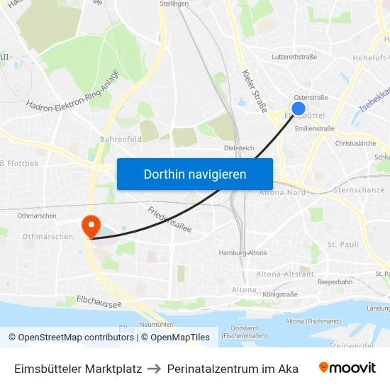 Eimsbütteler Marktplatz to Perinatalzentrum im Aka map