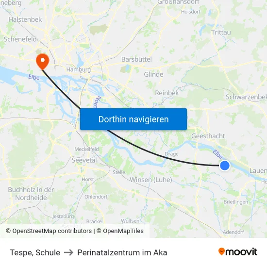 Tespe, Schule to Perinatalzentrum im Aka map