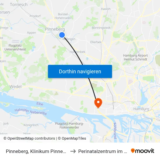 Pinneberg, Klinikum Pinneberg to Perinatalzentrum im Aka map