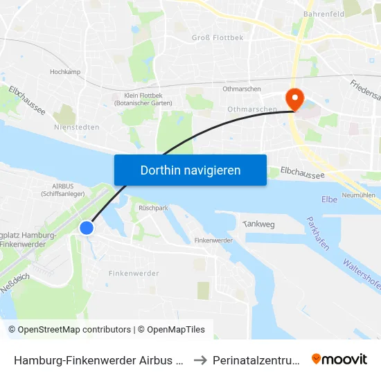 Hamburg-Finkenwerder Airbus Osttor/Einfahrt to Perinatalzentrum im Aka map