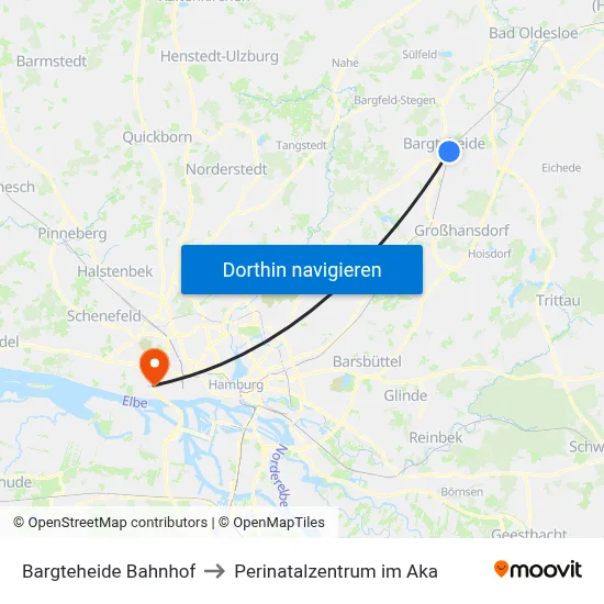 Bargteheide Bahnhof to Perinatalzentrum im Aka map