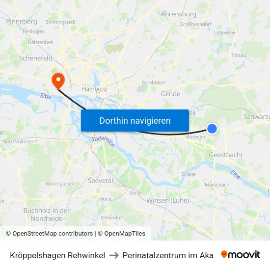 Kröppelshagen Rehwinkel to Perinatalzentrum im Aka map