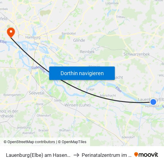 Lauenburg(Elbe) am Hasenberg to Perinatalzentrum im Aka map