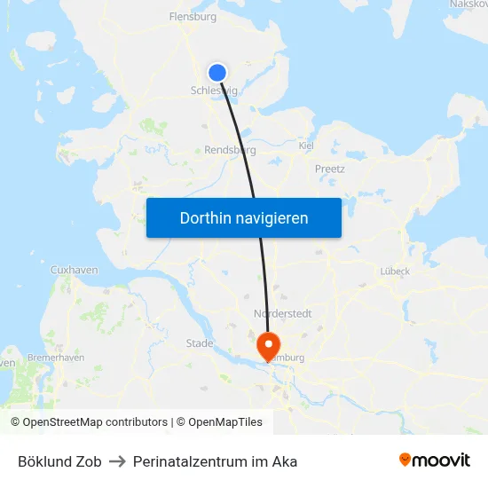 Böklund Zob to Perinatalzentrum im Aka map