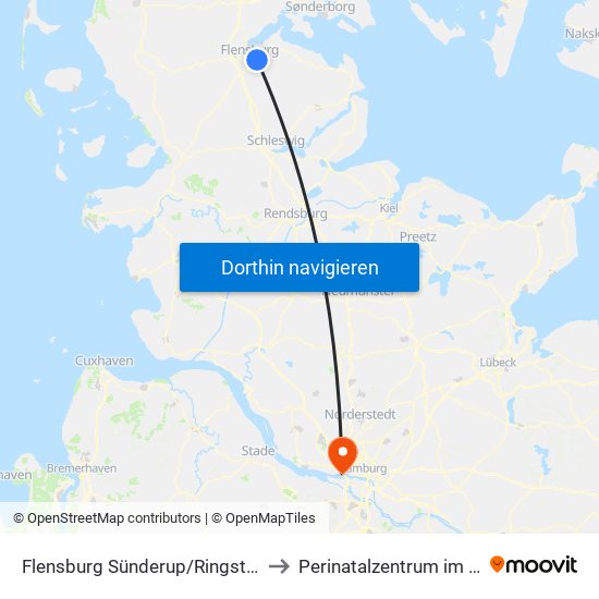 Flensburg Sünderup/Ringstraße to Perinatalzentrum im Aka map