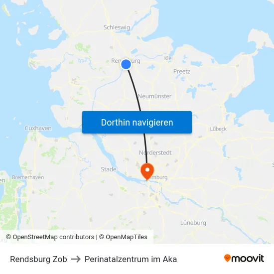 Rendsburg Zob to Perinatalzentrum im Aka map