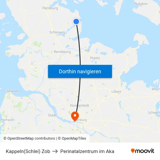 Kappeln(Schlei) Zob to Perinatalzentrum im Aka map