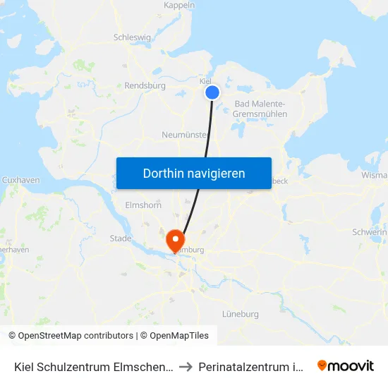 Kiel Schulzentrum Elmschenhagen to Perinatalzentrum im Aka map