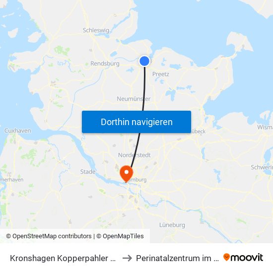 Kronshagen Kopperpahler Teich to Perinatalzentrum im Aka map