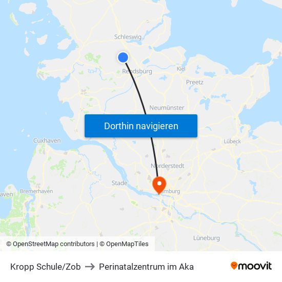 Kropp Schule/Zob to Perinatalzentrum im Aka map