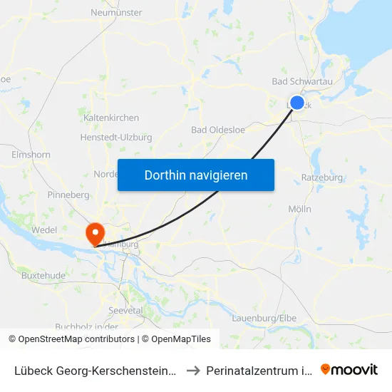 Lübeck Georg-Kerschensteiner-Straße to Perinatalzentrum im Aka map