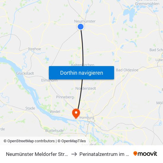 Neumünster Meldorfer Straße to Perinatalzentrum im Aka map