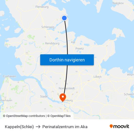Kappeln(Schlei) to Perinatalzentrum im Aka map