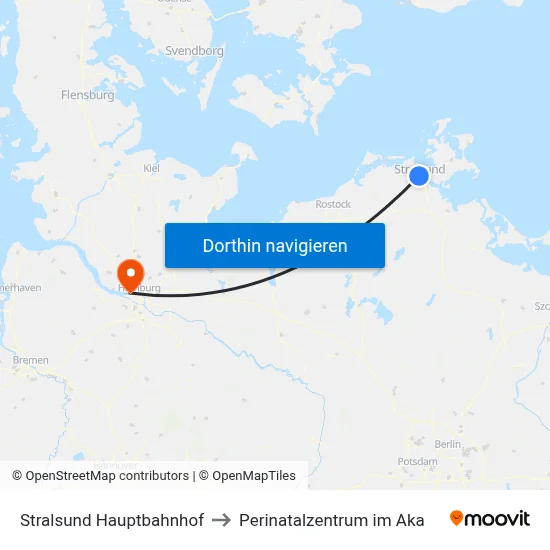 Stralsund Hauptbahnhof to Perinatalzentrum im Aka map