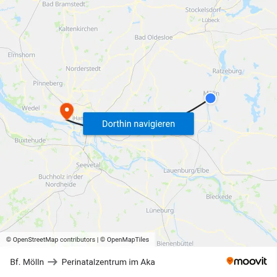 Bf. Mölln to Perinatalzentrum im Aka map