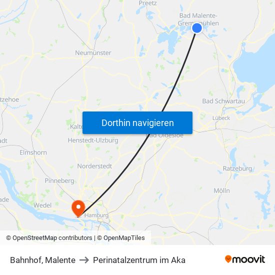 Bahnhof, Malente to Perinatalzentrum im Aka map