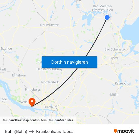 Eutin(Bahn) to Krankenhaus Tabea map