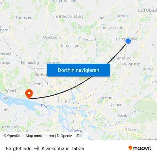Bargteheide to Krankenhaus Tabea map