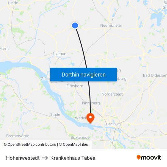 Hohenwestedt to Krankenhaus Tabea map