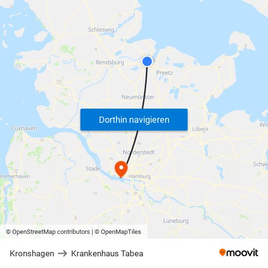 Kronshagen to Krankenhaus Tabea map