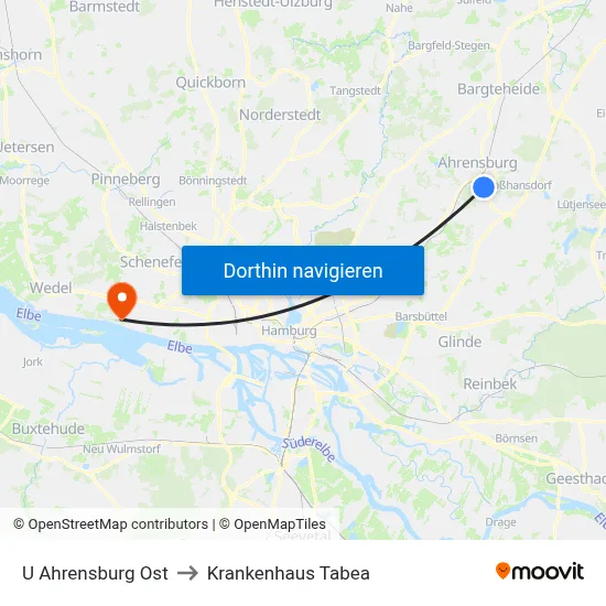 U Ahrensburg Ost to Krankenhaus Tabea map