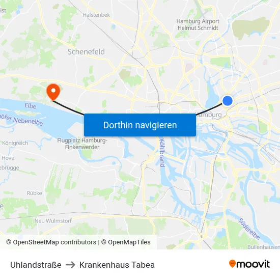 Uhlandstraße to Krankenhaus Tabea map
