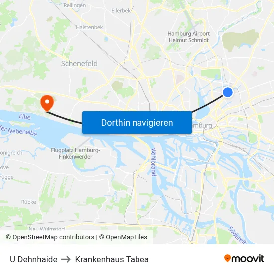 U Dehnhaide to Krankenhaus Tabea map