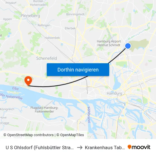 U S Ohlsdorf (Fuhlsbüttler Straße) to Krankenhaus Tabea map