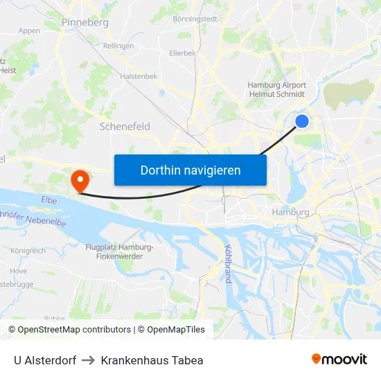 U Alsterdorf to Krankenhaus Tabea map