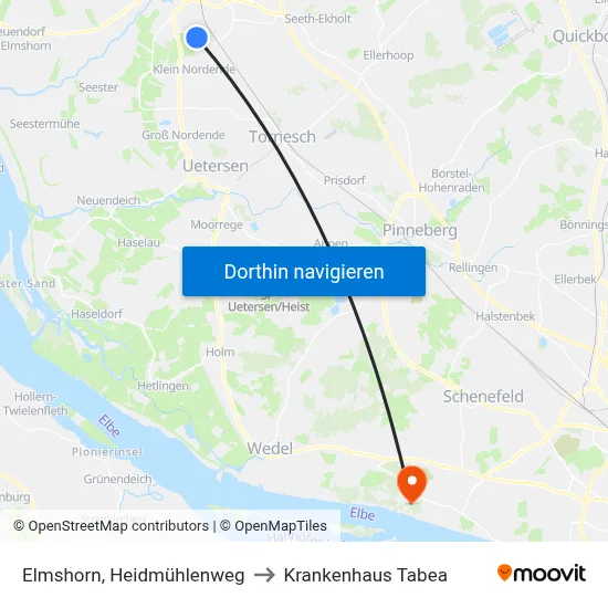 Elmshorn, Heidmühlenweg to Krankenhaus Tabea map