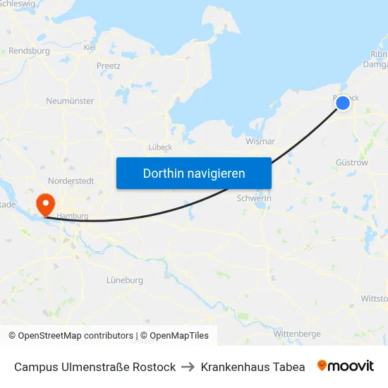 Campus Ulmenstraße Rostock to Krankenhaus Tabea map