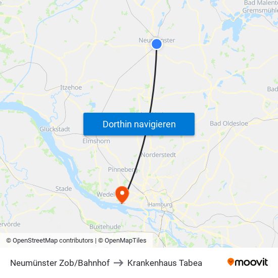 Neumünster Zob/Bahnhof to Krankenhaus Tabea map