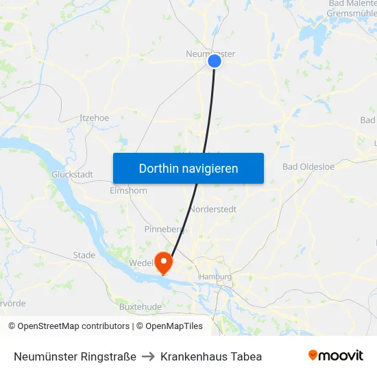 Neumünster Ringstraße to Krankenhaus Tabea map