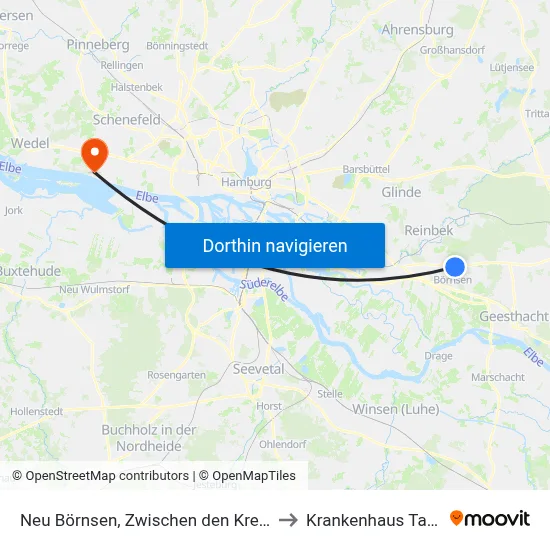 Neu Börnsen, Zwischen den Kreiseln to Krankenhaus Tabea map