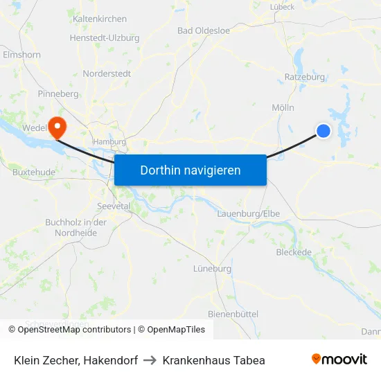 Klein Zecher, Hakendorf to Krankenhaus Tabea map
