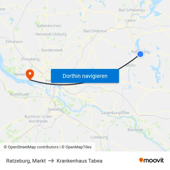 Ratzeburg, Markt to Krankenhaus Tabea map