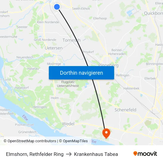 Elmshorn, Rethfelder Ring to Krankenhaus Tabea map
