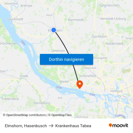 Elmshorn, Hasenbusch to Krankenhaus Tabea map