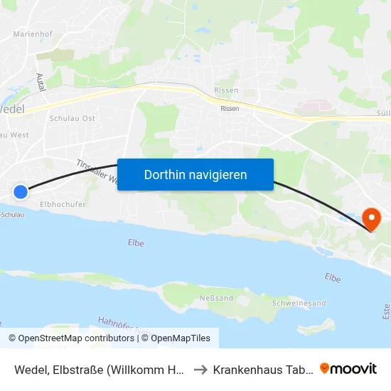 Wedel, Elbstraße (Willkomm Höft) to Krankenhaus Tabea map