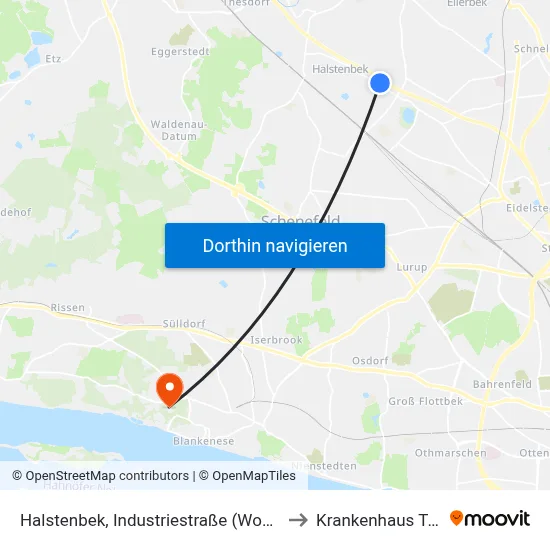 Halstenbek, Industriestraße (Wohnmeile) to Krankenhaus Tabea map