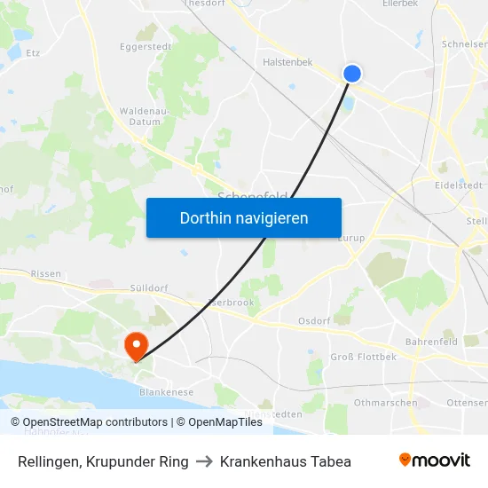 Rellingen, Krupunder Ring to Krankenhaus Tabea map
