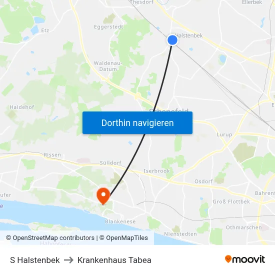 S Halstenbek to Krankenhaus Tabea map