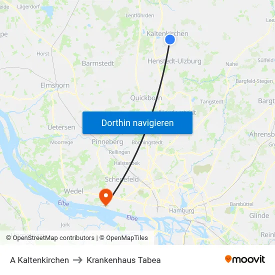 A Kaltenkirchen to Krankenhaus Tabea map